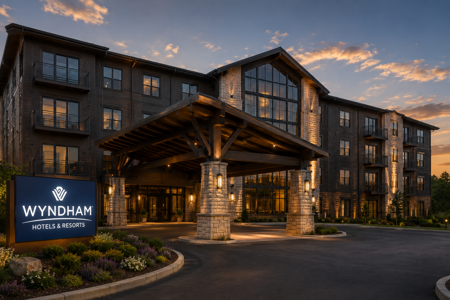Vennebu Hotel Wyndham — twilight entrance